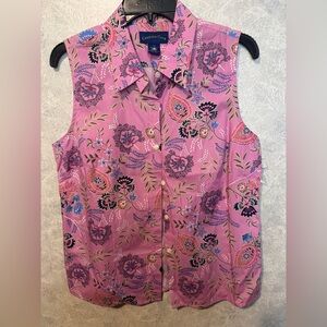 NWT Charter Club Floral Paisley Sleeveless Button Down Top